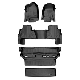 SMARTLINER Custom Fit Floor Mats 3 Rows and Cargo Liner Behind 3rd Row Set Black 2015 Tahoe / Yukon with 2nd Row Bench Seats (SA0136/B0445/C0445/E0153)