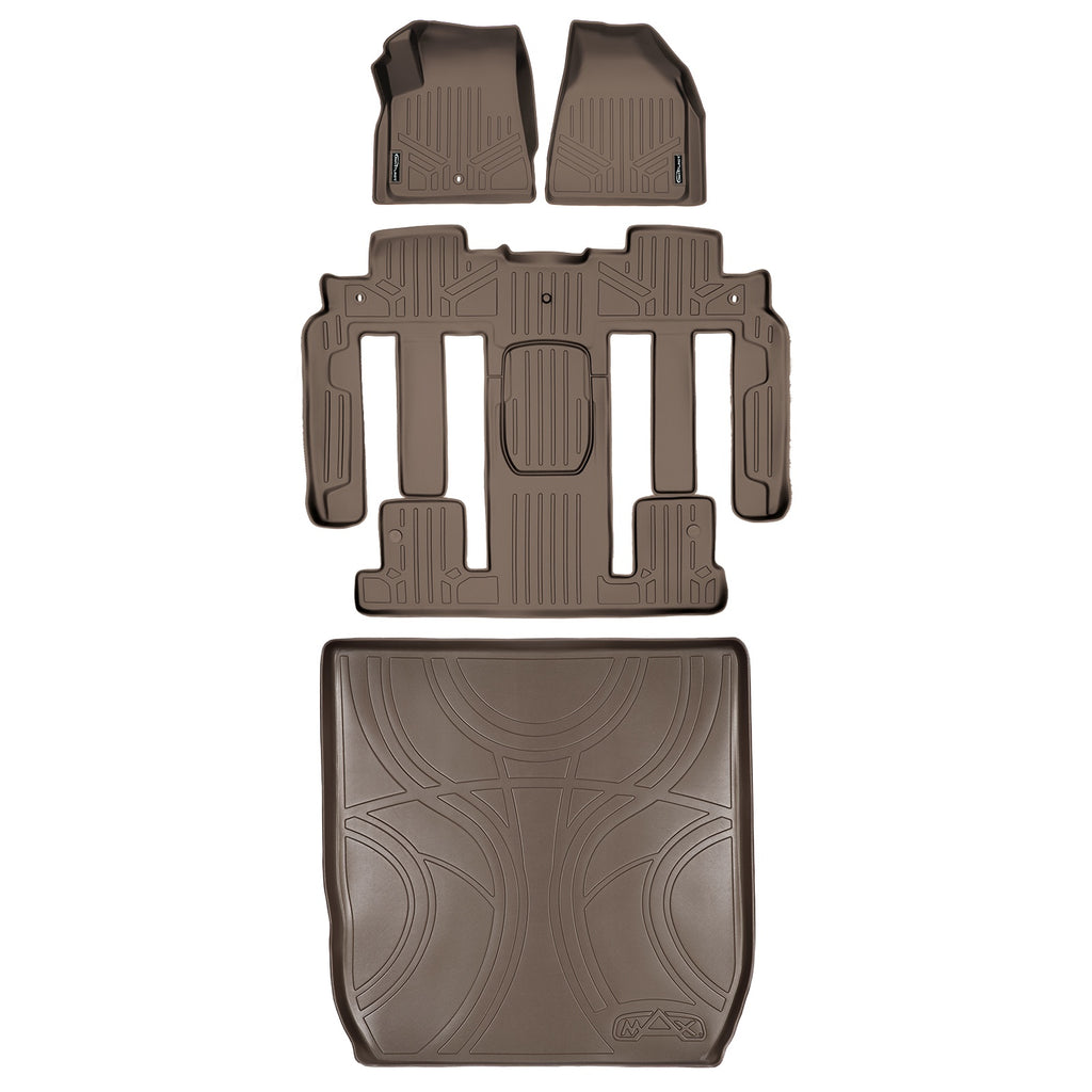SMARTLINER Custom Floor Mats 3 Rows and Cargo Liner Behind 2nd Row Set Tan Compatible With Traverse / Enclave with 2nd Row Bucket Seats (SA1043/B1044/D1043)