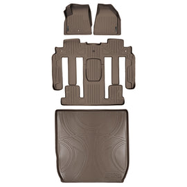 SMARTLINER Custom Floor Mats 3 Rows and Cargo Liner Behind 2nd Row Set Tan Compatible With Traverse / Enclave with 2nd Row Bucket Seats (SA1043/B1044/D1043)