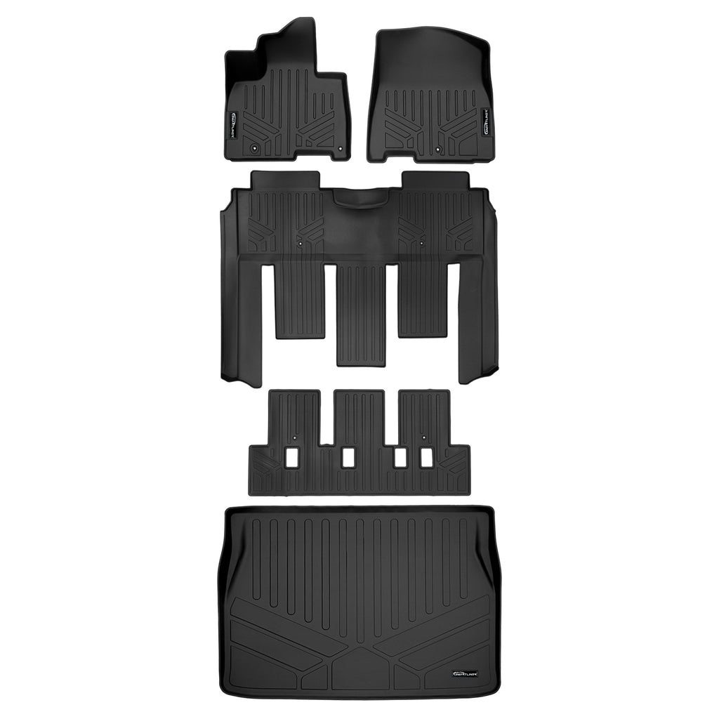 SMARTLINER Custom Fit Black 3 Row & Cargo Liner Behind the 2nd Row Floor Liner Set Compatible With 2022-2025 Kia Carnival (SA0556/B0730/C0730/D0556)