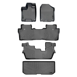 SMARTLINER Custom Fit Floor Mats 3 Rows and Cargo Liner Behind 3rd Row Set Grey Compatible With 2016-2022 Honda Pilot 8 Passenger Model (SA2200/B2200/C2200/E2200)