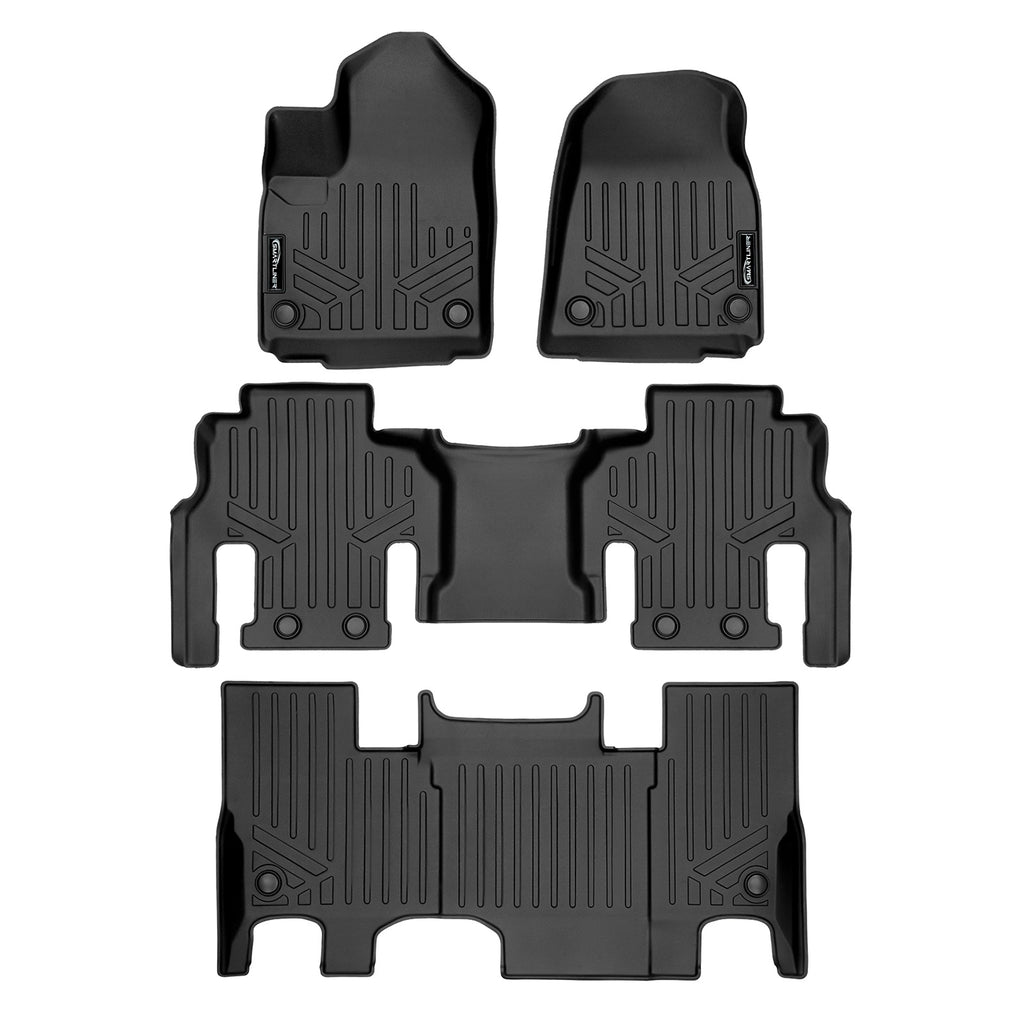 SMARTLINER All Weather Custom Fit Black 3 Row Floor Mat Liner Set Compatible With 2022-2023 Jeep Grand Wagoneer (SA0573/B0589/C0589)