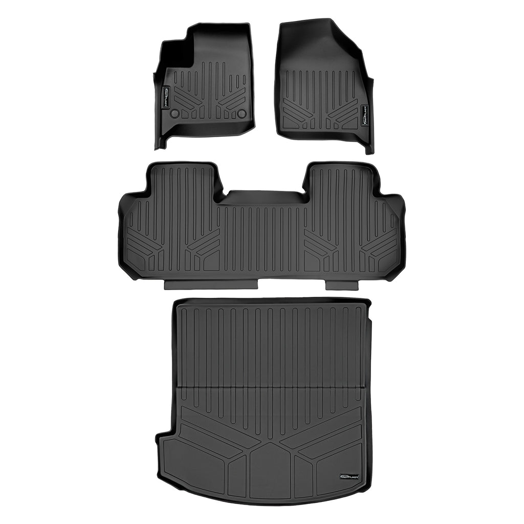 SMARTLINER Floor Mats 2 Rows and Cargo Liner Behind 2nd Row Set Black Compatible With 2018-2022 Buick Enclave with 2nd Row Bench Seat (SA0345/B0343/D0345)