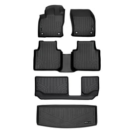 SMARTLINER Custom Fit Floor Mats 3 Rows and Cargo Liner Behind 3rd Row Black Compatible With 2018-2021 Volkswagen Tiguan 7 Passenger (SA0270/B0270/C0431/E0431)
