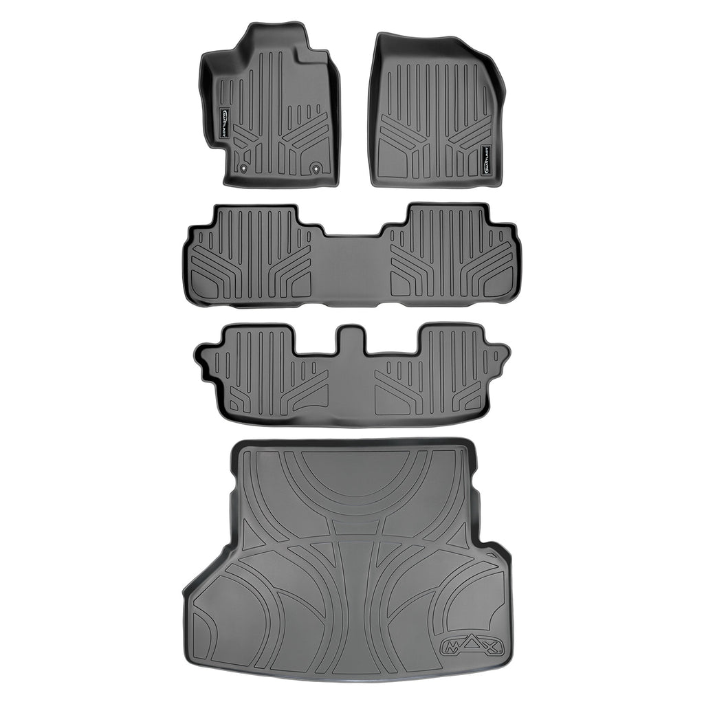 SMARTLINER Custom Fit Floor Mats 3 Rows and Cargo Liner Set Grey Compatible With 2008-2013 Toyota Highlander Non Hybrid (SA2038/B2037/C2037/D2057)
