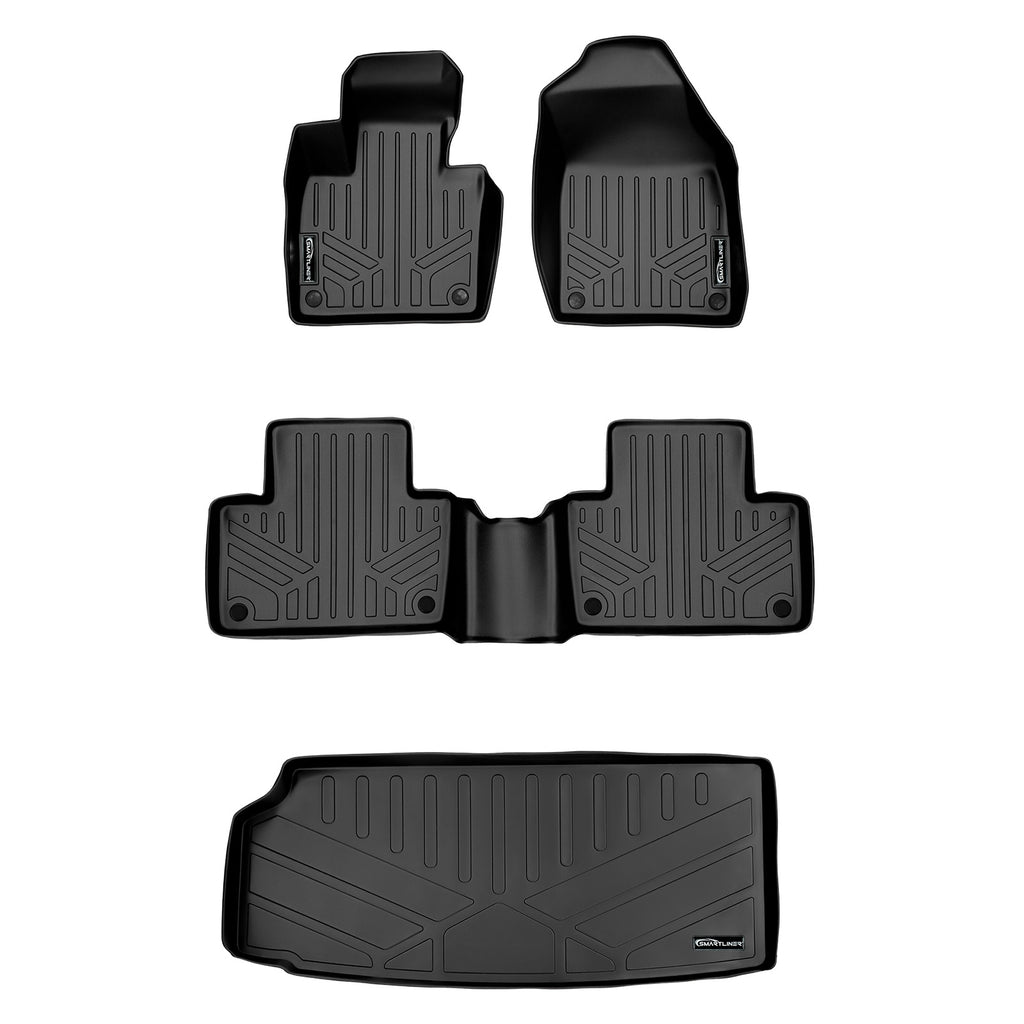 SMARTLINER Floor Mats 2 Rows and Cargo Liner Behind 3rd Row Set Black Compatible With 2016-2023 Volvo XC90 - No Plug-in Hybrid Models (SA0223/B0223/E0223)