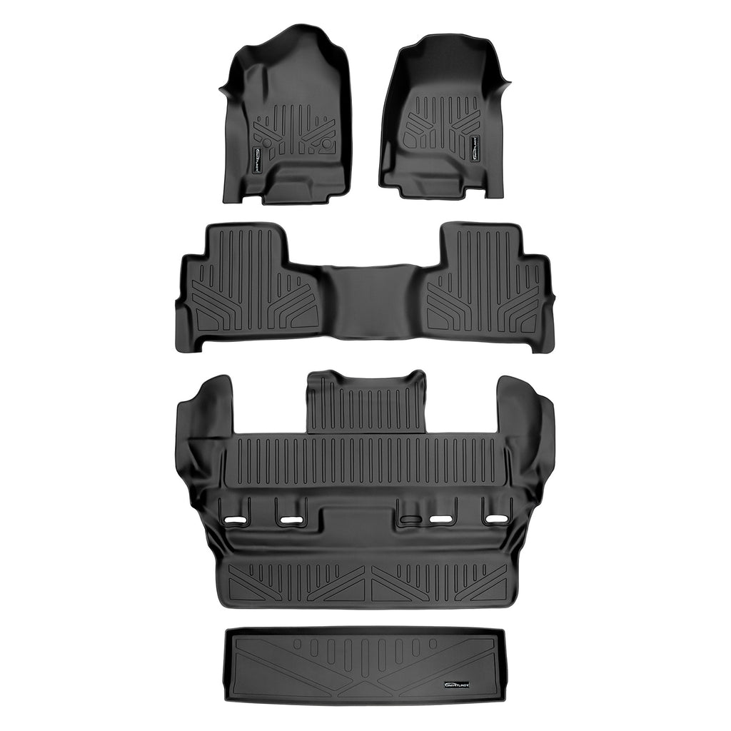 SMARTLINER Custom Fit Floor Mats 3 Rows and Cargo Liner Behind 3rd Row Set Black Compatible With 2015-2020 Chevy Tahoe / GMC Yukon (SA0136/B0153/C0153/E0153)