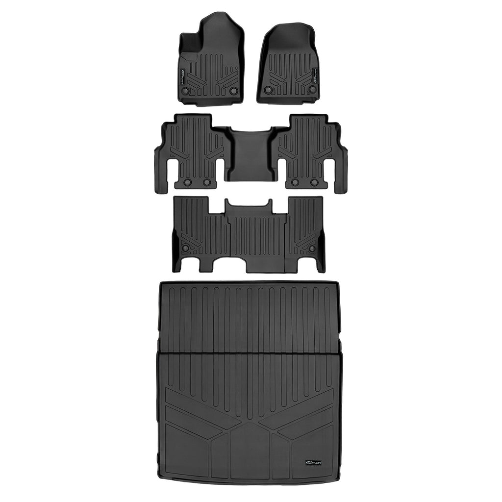 SMARTLINER All Weather Custom Fit Black 3 Row & Cargo Liner Behind the 2nd Row Floor Mat Liner Set Compatible With 2022-2023 Jeep Grand Wagoneer (SA0573/B0589/C0589/D0580)