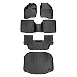 SMARTLINER Floor Mats 3 Rows and Cargo Liner Behind 3rd Row Set Black Compatible With 2015-2016 Ford Explorer with 2nd Row Center Console (SA0161/B0109/C0082/E0082)