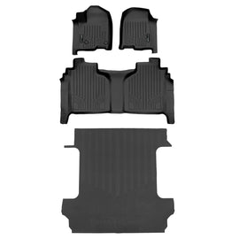 SMARTLINER Floor Mats 2 Rows and Truck Bed Mat Set Black Compatible with 2019-2024 1500 Silverado/Sierra Crew Cab (SA0400/B0400/J0400)