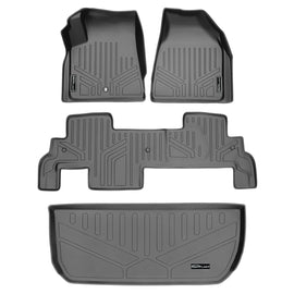 SMARTLINER Custom Floor Mats 2 Rows and Cargo Liner Behind 3rd Row Set Grey Compatible With Traverse / Enclave with 2nd Row Bench Seat (SA2043/B2043/D2044)