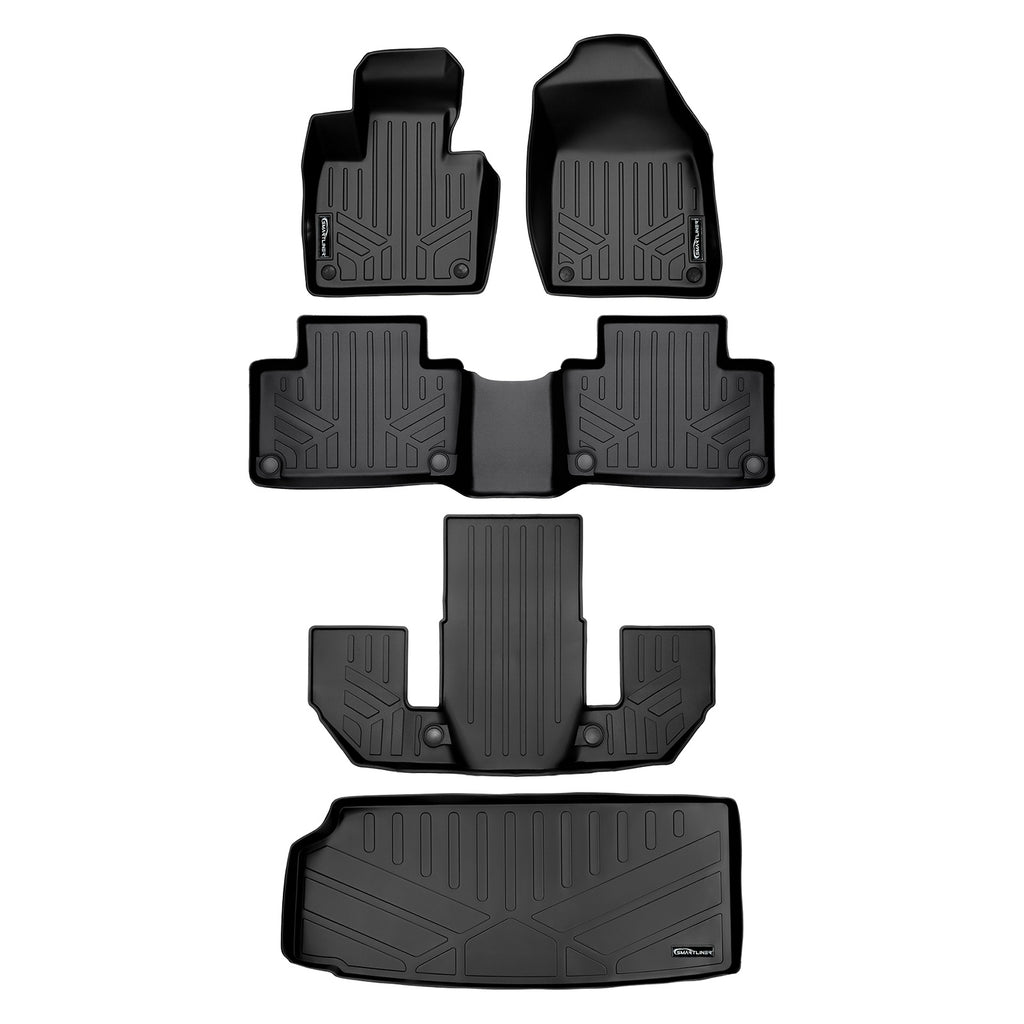 SMARTLINER Floor Mats 3 Rows and Cargo Liner Behind 3rd Row Set Black Compatible With 2020-2023 Volvo XC90 (SA0223/B0633/C0633/E0223)