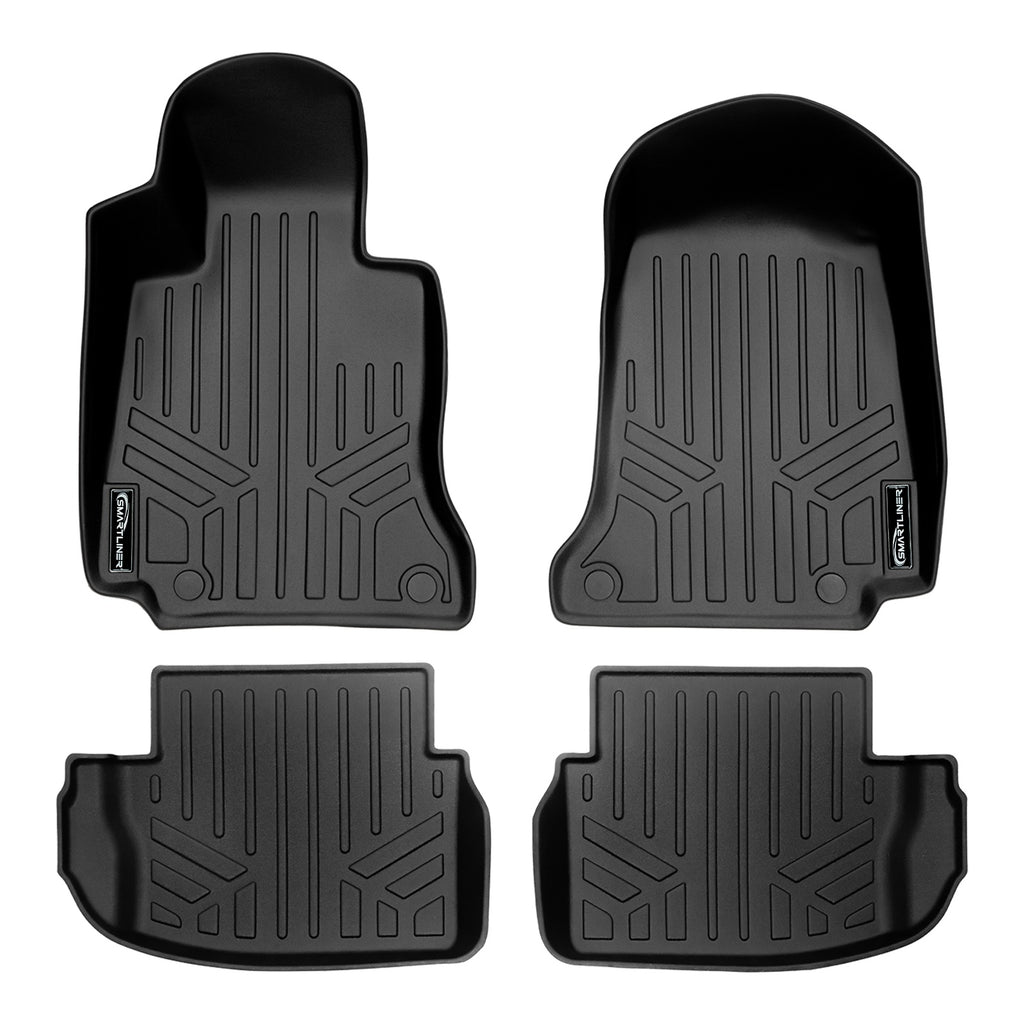 SMARTLINER All Weather Protection Custom Fit Black 2 Row Floor Mat Liner Set Compatible With 2017-2023 Mercedes Benz C-Class (SA0165/B0713)