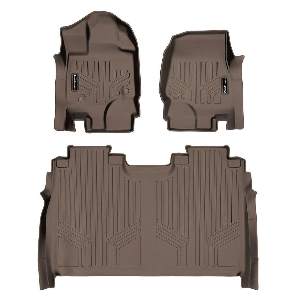 SMARTLINER Custom Fit Floor Mats 2 Row Liner Set Tan Compatible With 2015-2022 Ford F-150 SuperCrew Cab with 1st Row Bucket Seats (SA1167/B1167)