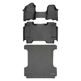 SMARTLINER Floor Mats 2 Rows - Truck Bed Mat Liner Set Black Compatible With 2019-2022 Ram 1500 Crew Cab Short Bed w/First Row Bench Only (SA0373/B0369/K0369)