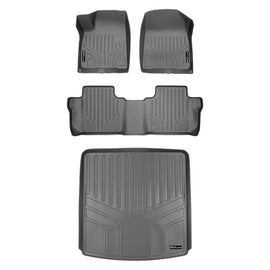 SMARTLINER Custom Floor Mats 2 Rows and Cargo Liner Behind 2nd Row Set Grey Compatible With 2017-2021 GMC Acadia with 2nd Row Bench Seat (SA2230/B2248/D2230)