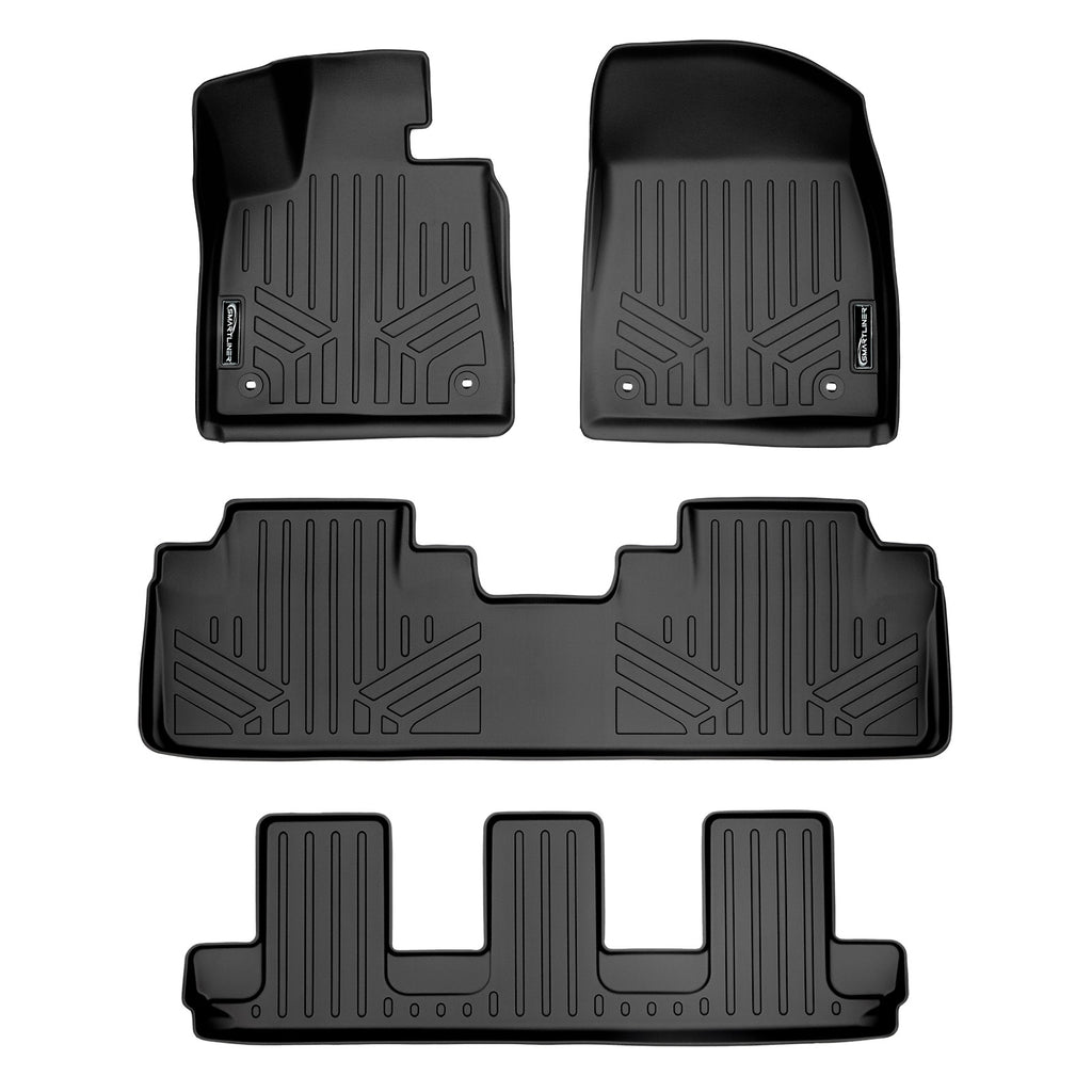 SMARTLINER Custom Fit Floor Mats 3 Row Liner Set Black Compatible With 2018-2022 Lexus RXL with 3rd Row Seats - All Models (SA0222/B0222/C0222)