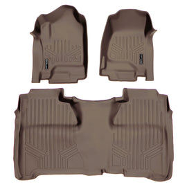 SMARTLINER Custom Fit Floor Mats 2 Row Liner Set Tan Compatible With Crew Cab 2014-2018 Silverado/Sierra 1500 - 2015-2019 2500/3500 HD (SA1136/B1136)