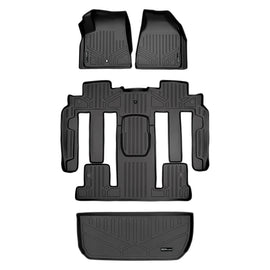 SMARTLINER Custom Fit Floor Mats 3 Rows and Cargo Liner Behind 3rd Row Set Black Compatible With 2008 Enclave with 2nd Row Bucket Seats (SA0043/B0326/D0044)