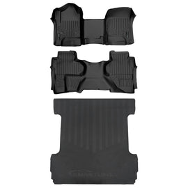 SMARTLINER Custom Floor Mats 2 Row Liner & Truck Bed Liner Set Black Compatible with Double Cab 2014-2018 Silverado/Sierra 1500-2015-2019 2500/3500 HD (SA0226/B0148/J0136)