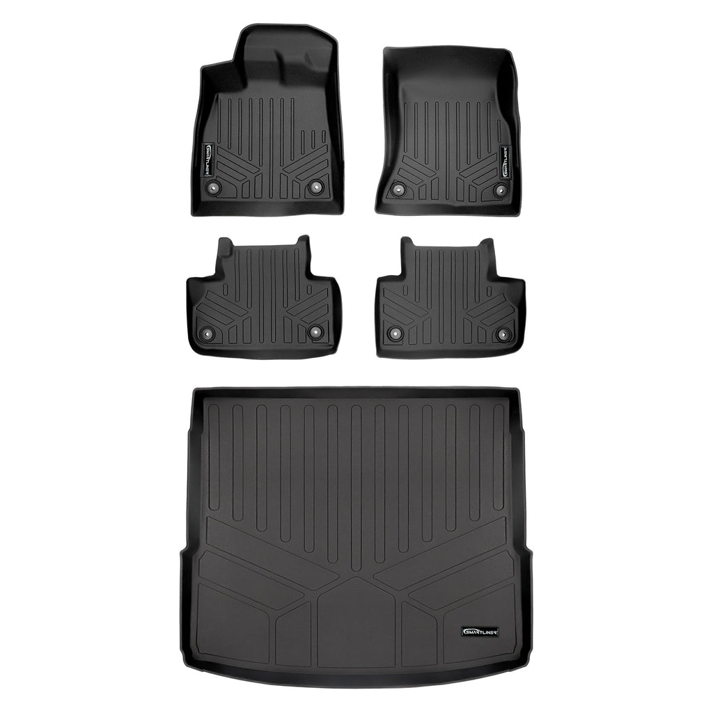 SMARTLINER Custom Fit All Weather Protection Black 2 Row Floor Liners & Cargo Liner behind the 2nd Row Seats Compatible With 2018-2025 Audi Q5 (SA0312/B0312/D0312)