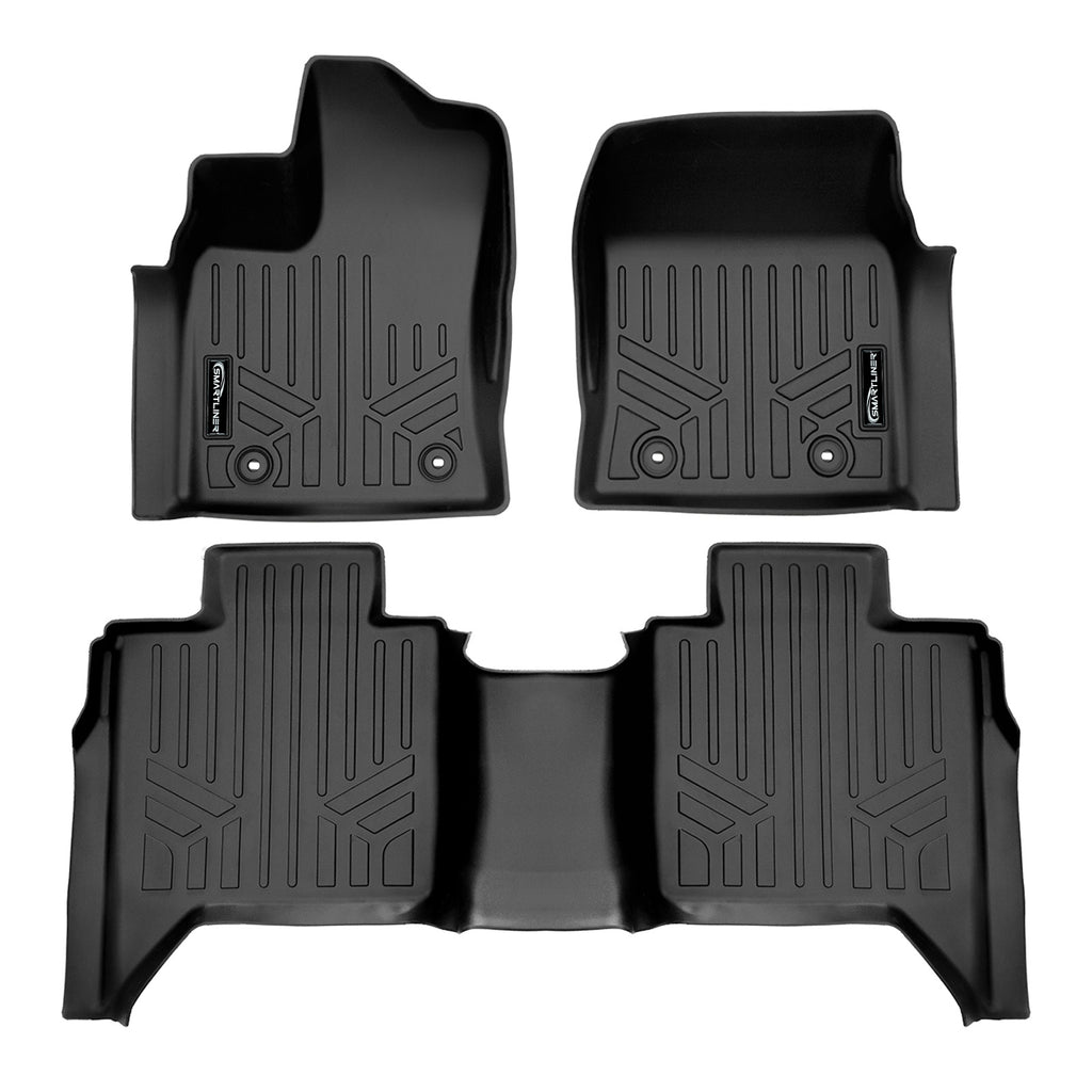 SMARTLINER Custom Fit Black 2 Row Floor Mat Liner Set Compatible With 2022-2023 Toyota Tundra CrewMax Cab with 2nd Row Underseat Storage (SA0593/B0593)
