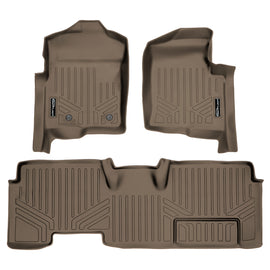 SMARTLINER Custom Fit Floor Mats 2 Row Liner Set Tan Compatible With 2011-2014 Ford F-150 SuperCab with Flow Center Console (SA1094/B1027)