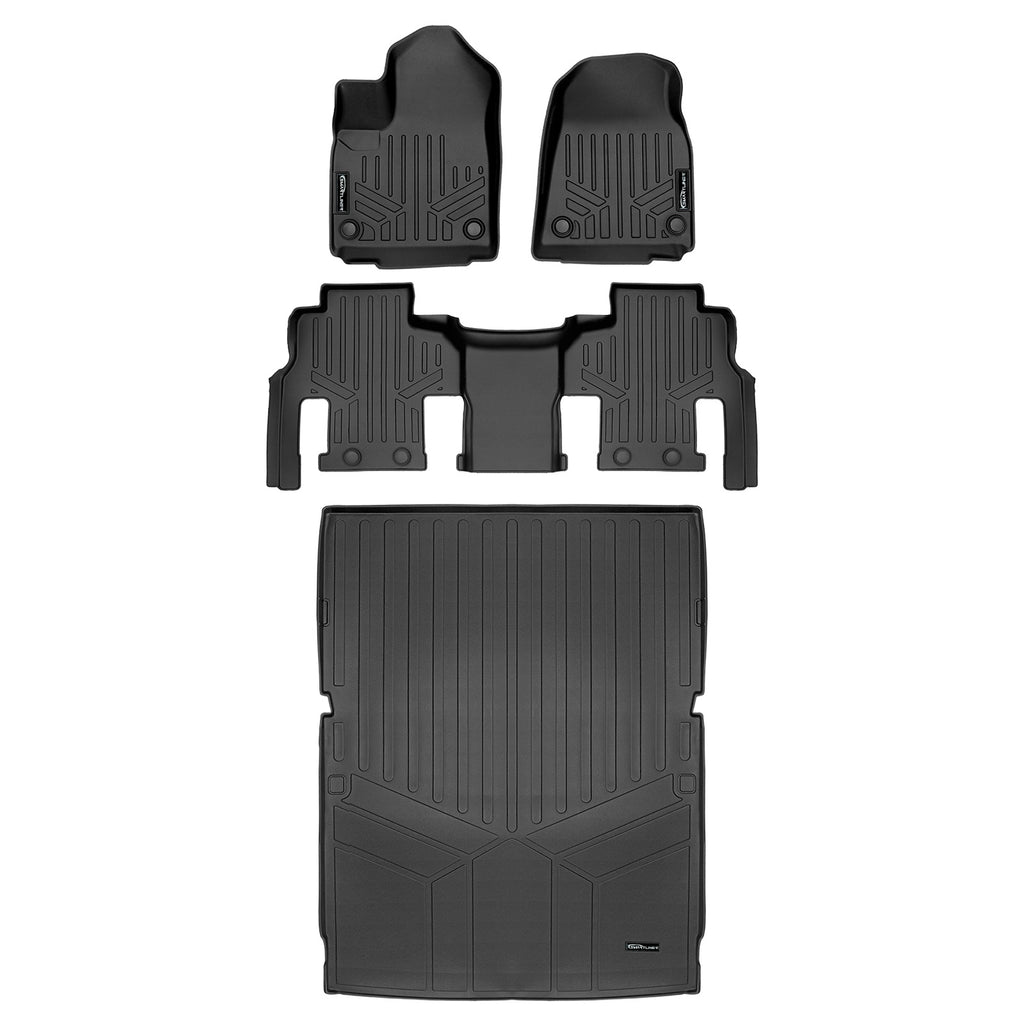 SMARTLINER Custom Fit Black 2 Row & Cargo Liner Behind the 2nd Row Floor Mat Liner Set Compatible With 2023-2024 Jeep Grand Wagoneer L (SA0573/B0577/D0708)