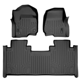 SMARTLINER Custom Floor Mats 2 Row Liner Set Black Compatible With 2017-2022 Ford F-250/F-350 Super Duty SuperCab with 1st Row Bench Seat (SA0246/B0199-P)