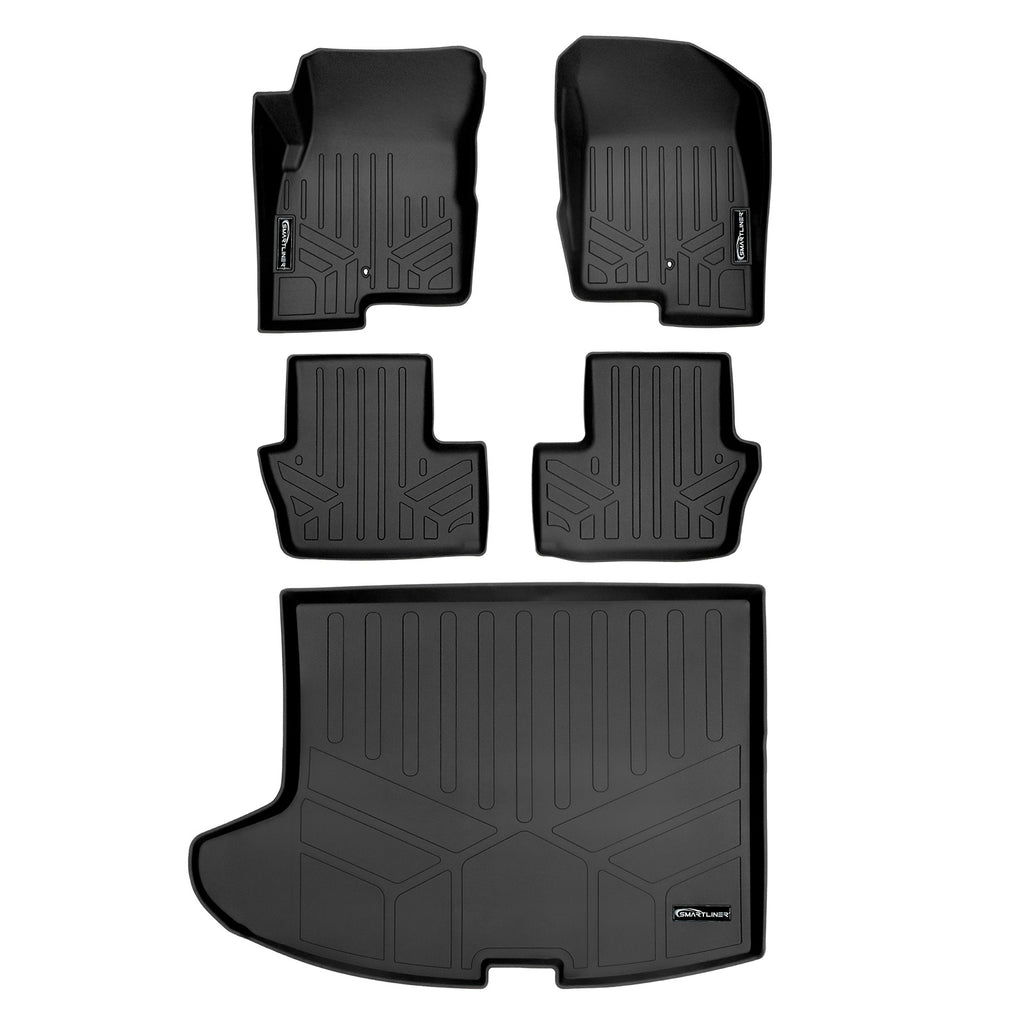 SMARTLINER Custom Fit Floor Mats 2 Rows and Cargo Liner Set Black Compatible With 2007-2017 Jeep Patriot / Compass Old Body Style (SA0263/B0263/D0263)