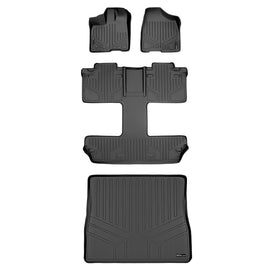 SMARTLINER Custom Floor Mats 3 Rows and Cargo Liner Behind 2nd Row Set Black Compatible With 2011-2012 Toyota Sienna 7 Passenger Model (SA0083/B0128/D0083)