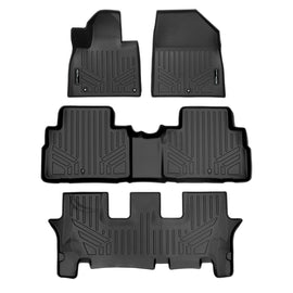 SMARTLINER All Weather Custom Fit Black 3 Row Floor Mat Liner Set Compatible With 2020-2023 Kia Telluride with 2nd Row Bench or Bucket Seats With Center Console (SA0417/B0417/C0417)