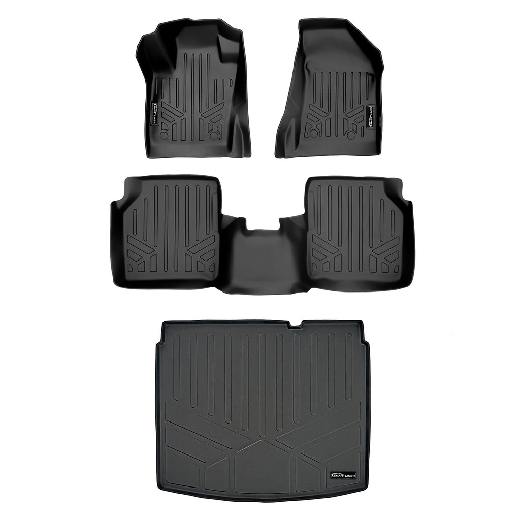 SMARTLINER Floor Mats 2 Rows - Cargo Liner Set Black Compatible With 2017-2021 Compass with Dual Driver Side Floor Hooks (SA0331/B0331/D0361)