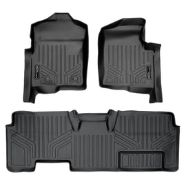 SMARTLINER Custom Fit Floor Mats 2 Row Liner Set Black Compatible With 2011-2014 Ford F-150 SuperCab Non Flow Center Console (SA0094/B0026)