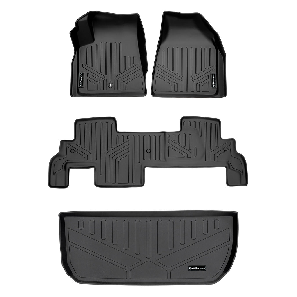 SMARTLINER Custom Fit All Weather Protection Black 2 Row Floor Liners & Cargo Liner behind the 2nd Row Seats Compatible With 2008-2017 Buick Enclave (SA0043/B0043/D0044-N1)