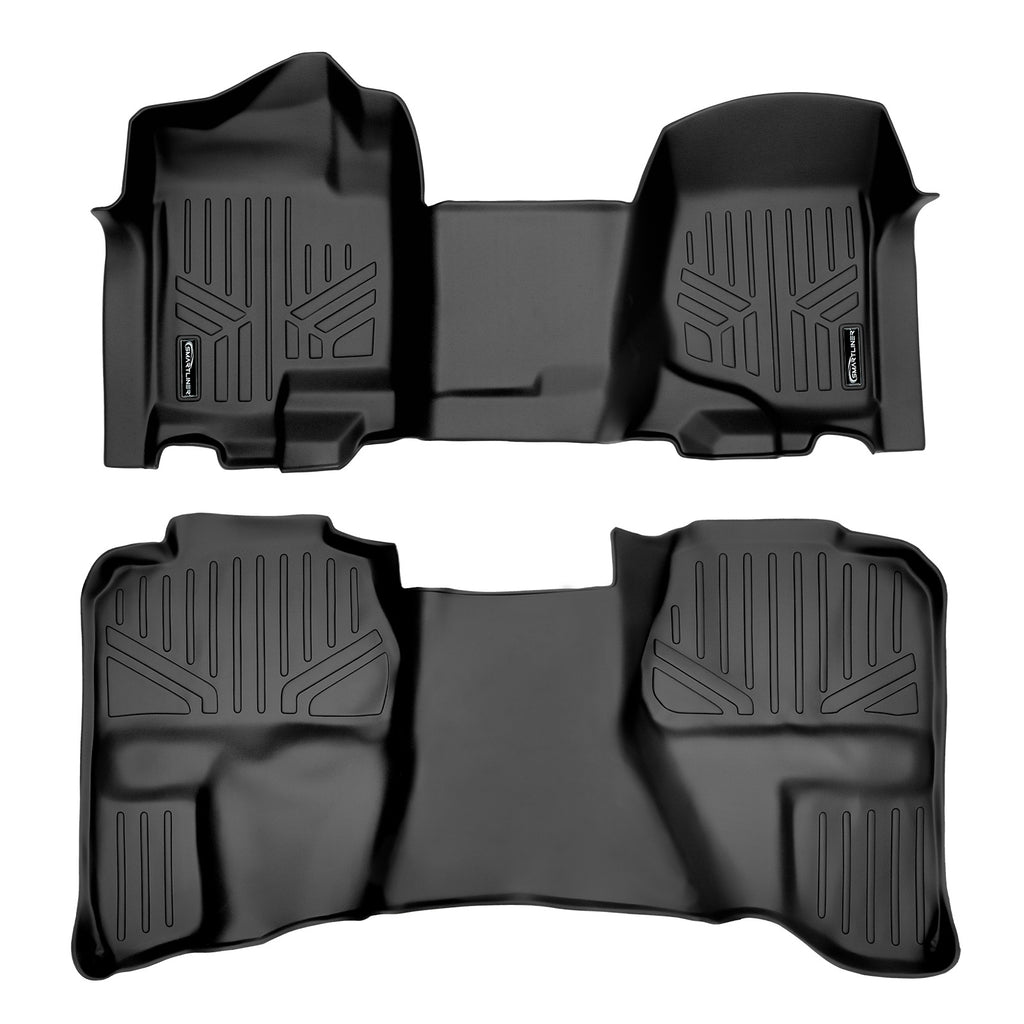 SMARTLINER Custom Fit Floor Mats 2 Row Liner Set Black Compatible With 2007-2013 Silverado/Sierra 1500/2500/3500 Extended Cab (SA0296/B0097)