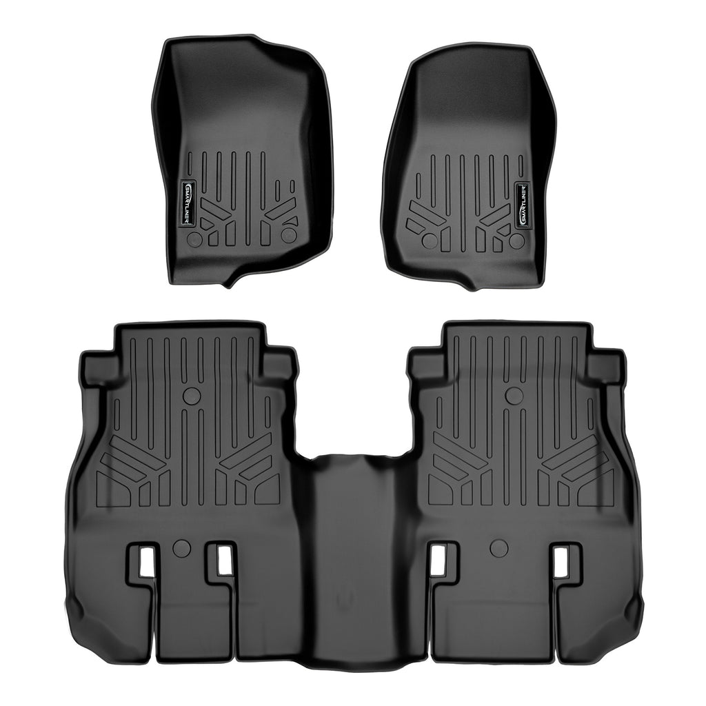 SMARTLINER Floor Mats 2 Row Liner Set Black Compatible With JL 2018-2021 Jeep Wrangler Unlimited 4-Door (SA0316/B0316)