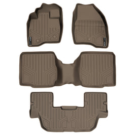SMARTLINER Custom Fit Floor Mats 3 Row Liner Set Tan Compatible With 2011-2014 Ford Explorer with 2nd Row Center Console (SA1082/B1109/C1082)