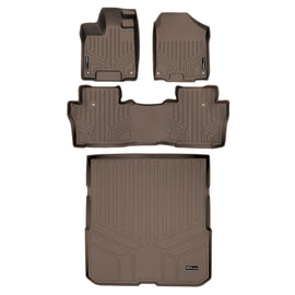 SMARTLINER Custom Fit Floor Mats 2 Rows and Cargo Liner Behind 2nd Row Set Tan Compatible With 2016-2022 Honda Pilot (SA1200/B1200/D1200)