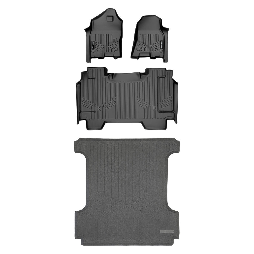 SMARTLINER Floor Mats 2 Rows - Truck Bed Mat Liner Set Black 2019-2022 Ram 1500 Only Fits Crew Cab w/o Rear Underseat Storage (SA0426/B0369/K0369)