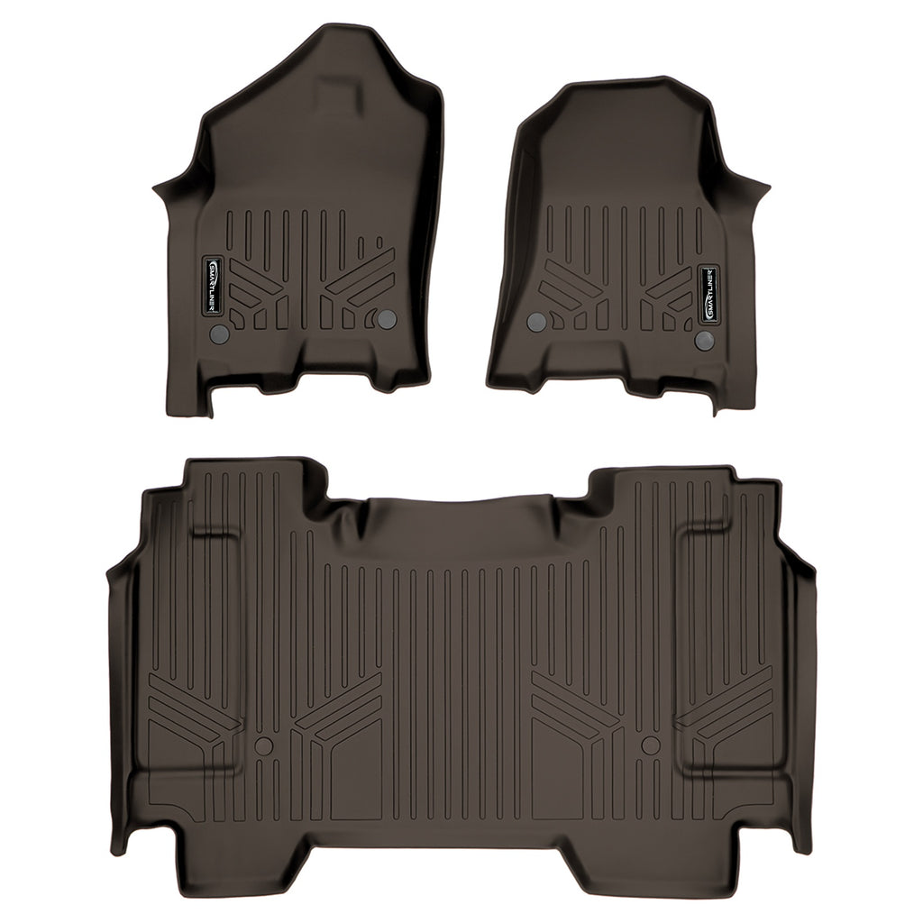 SMARTLINER Custom Fit Floor Mats 2 Row Liner Set Cocoa Compatible With 2019-2021 Ram 1500 Crew Cab with 1st Row Captain or Bench Seats (SA3369/B3369)
