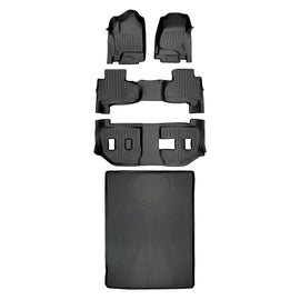 SMARTLINER Floor Mats 3 Rows and Cargo Liner Behind 2nd Row Set Compatible With 2015-2020 Suburban / Yukon XL (SA0136/B0221/C0166/D0159)