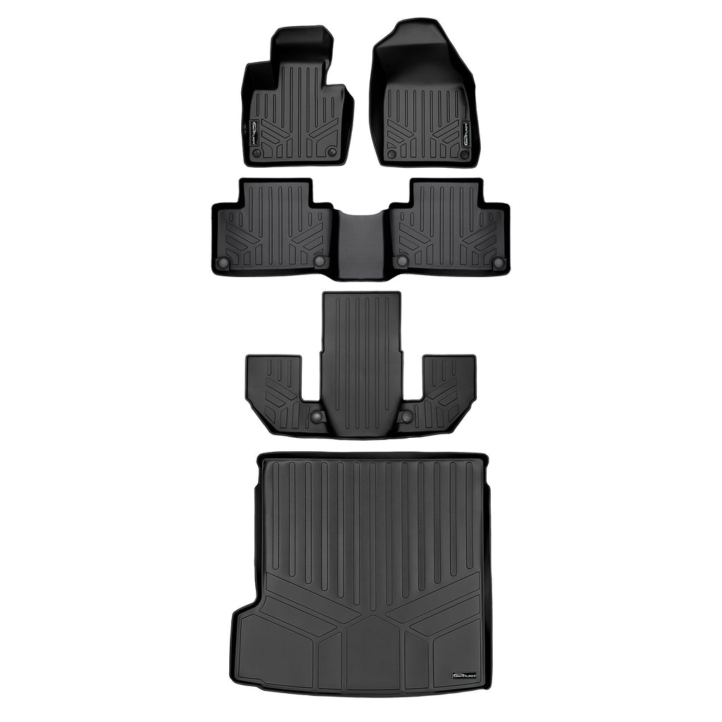 SMARTLINER Floor Mats 3 Rows and Cargo Liner Behind 2nd Row Set Black Compatible With 2020-2023 Volvo XC90 (SA0223/B0633/C0633/D0223)
