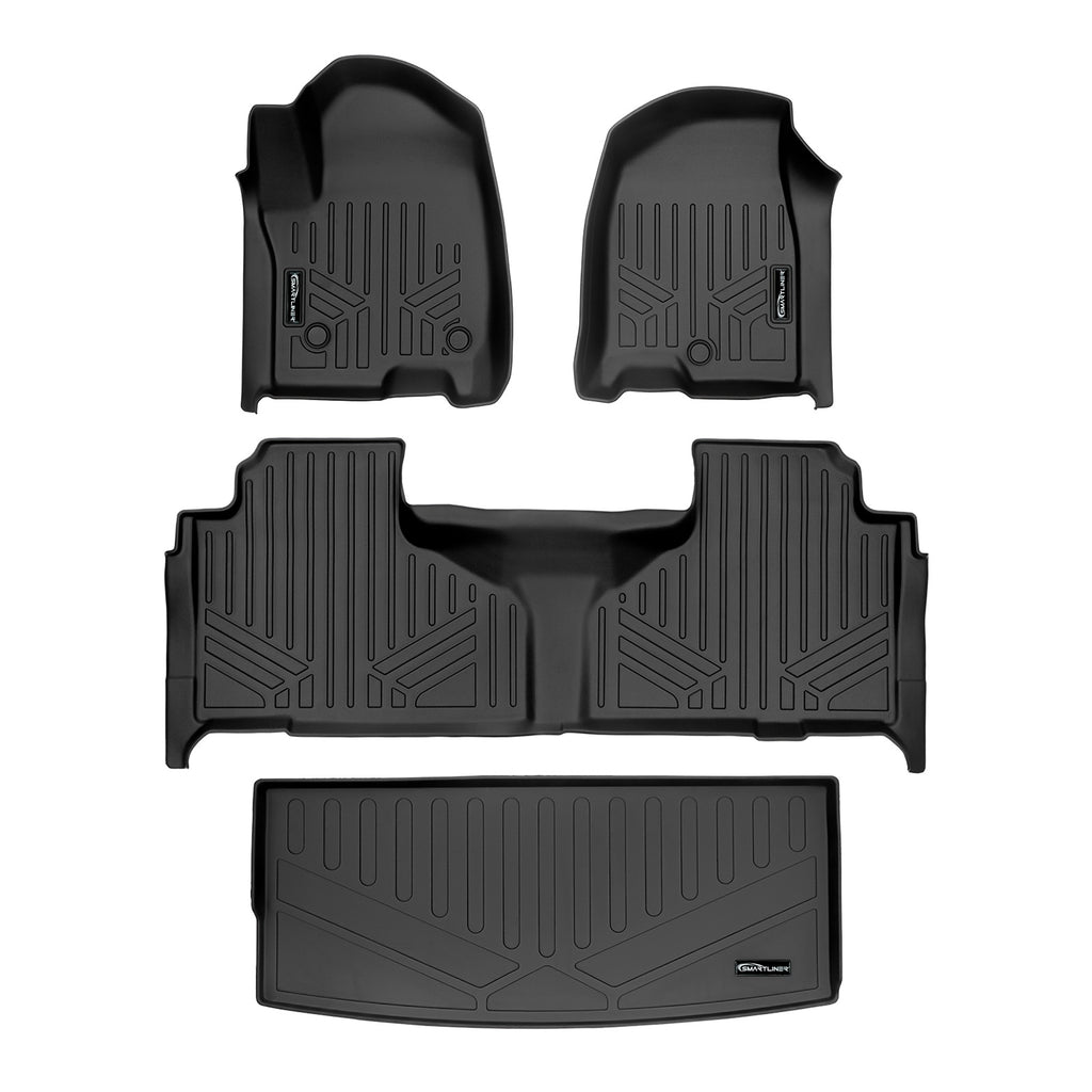 SMARTLINER 2 Row Floor Mats & Cargo Liner Behind 3rd Row Set Compatible With 2021-2024 Cadillac Escalade with 2nd Row Bench Seat (SA0524/B0525/E0524-R)