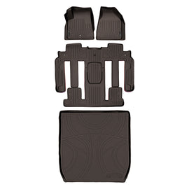 SMARTLINER Custom Floor Mats 3 Rows and Cargo Liner Behind 2nd Row Set Cocoa Compatible With Traverse / Enclave with 2nd Row Bucket Seats (SA3043/B3044/D3043)