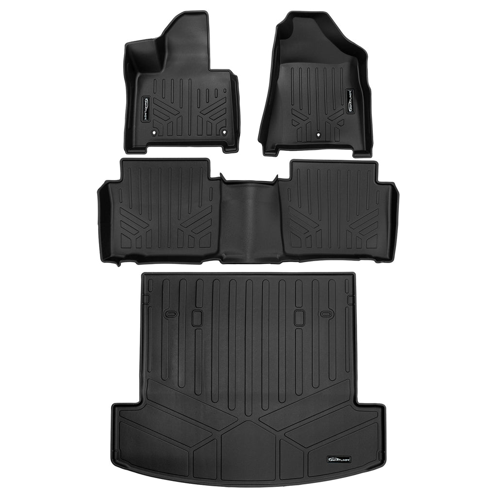 SMARTLINER All Weather Custom Fit Black 2 Row Floor Liner Set & Cargo Liner Behind 2nd Row Set Compatible With 2024 Hyundai Santa Fe Hybrid (SA0742/B0751/D0742)