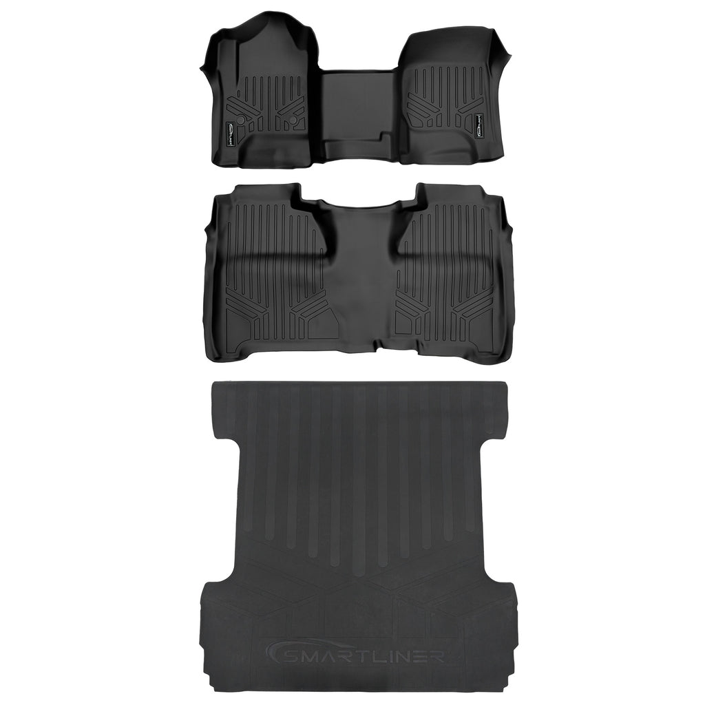 SMARTLINER Custom Fit Floor Liners for Crew Cab 2014-2018 Silverado/Sierra 1500-2015-2021 2500/3500 HD (SA0226/B0136/J0136)