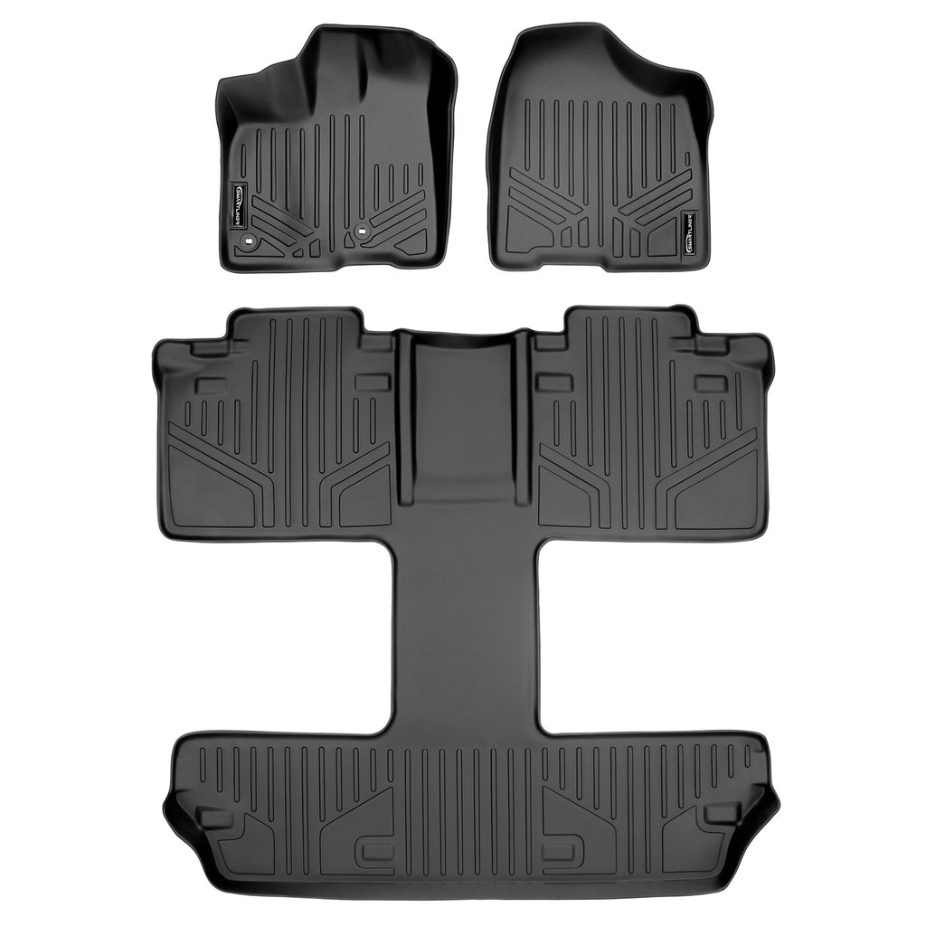 SMARTLINER Custom Fit Floor Mats 3 Row Liner Set Black Compatible With 2013-2020 Toyota Sienna 7 Passenger Model (SA0128/B0128)