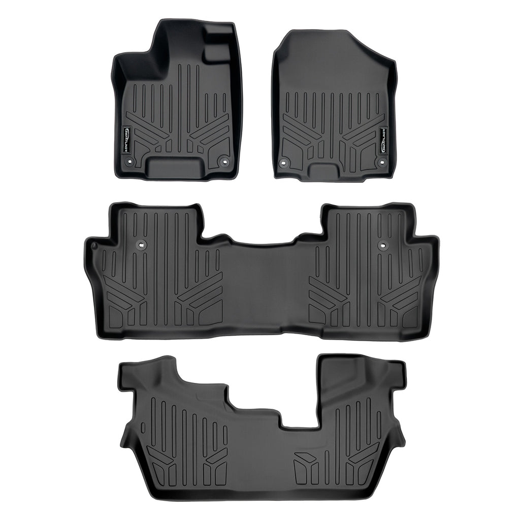 SMARTLINER Custom Fit Floor Mats 3 Row Liner Set Black Compatible With 2016-2022 Honda Pilot 8 Passenger Model (SA0200/B0200/C0200)