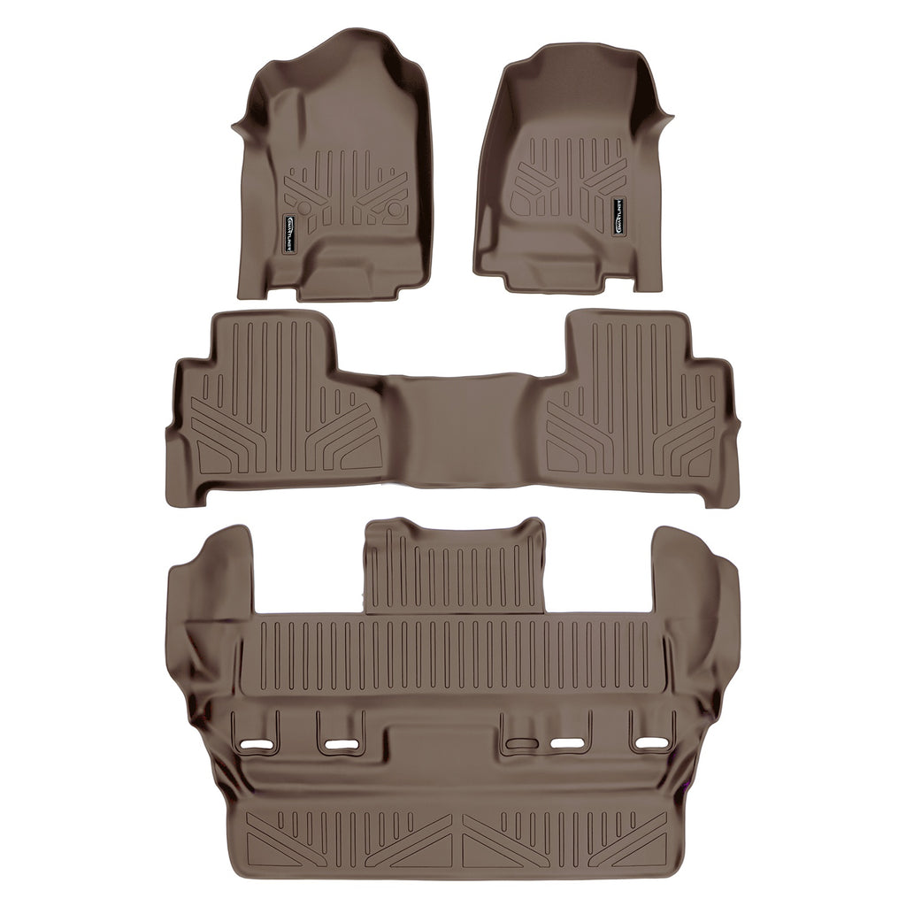 SMARTLINER Custom Fit Floor Mats 3 Row Liner Set Tan Compatible With 2015-2020 Chevrolet Tahoe / GMC Yukon (SA1136/B1153/C1153)